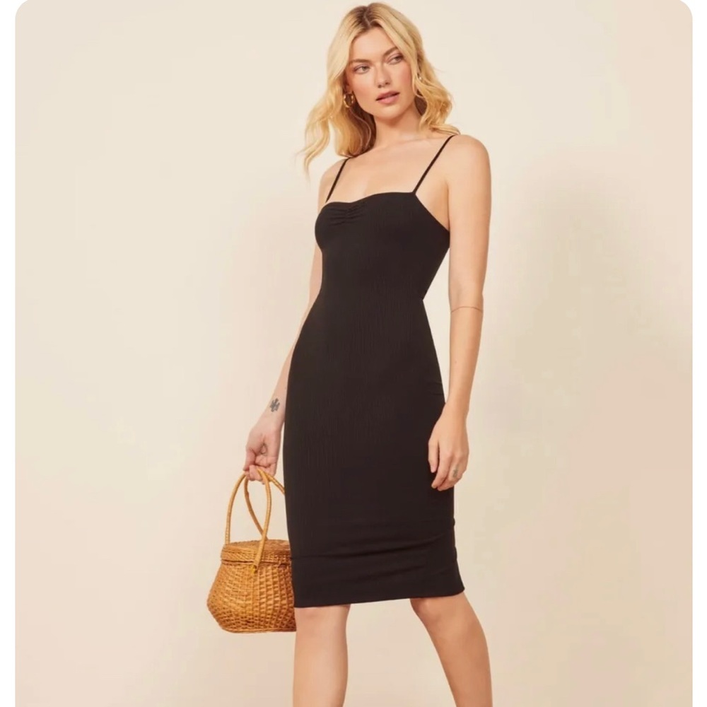 Reformation Black Ribbed Midi Slip Dress